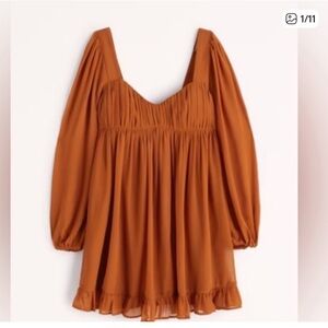 Abercrombie & Fitch Rust Ruched Babydoll Dress